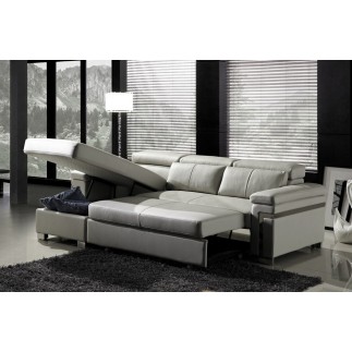 Solde de la commande: canapé d'angle convertible en cuir buffle italien 5 places, allure, gris clair, angle gauche, total de la
