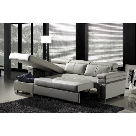 Solde de la commande: canapé d'angle convertible en cuir buffle italien 5 places, allure, gris clair, angle gauche, total de la