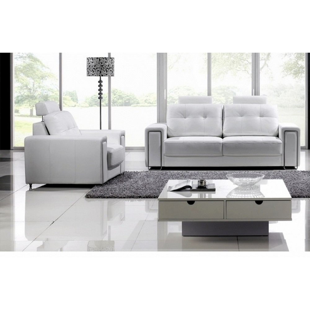 Ensemble canapé 2 places + 1 fauteuil, en cuir Prestige luxe haut de gamme italien MATIGNON, blanc Ensemble canapé 2 places + 1 fauteuil, en cuir Prestige luxe haut de gamme italien MATIGNON, blanc