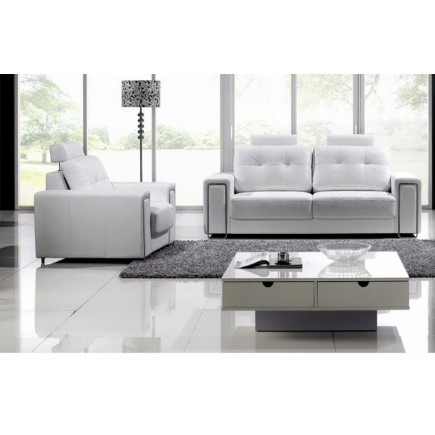 Ensemble canapé 2 places + 1 fauteuil, en cuir Prestige luxe haut de gamme italien MATIGNON, blanc
