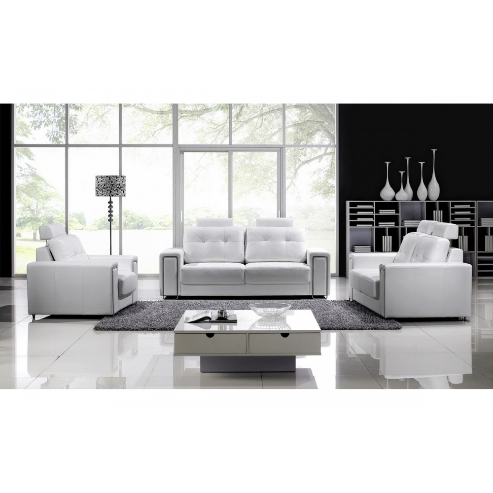 Ensemble de 2 canapés 2 places et d'un fauteuil en cuir Prestige luxe haut de gamme italien MATIGNON, blanc Ensemble de 2 canapés 2 places et d'un fauteuil en cuir Prestige luxe haut de gamme italien MATIGNON, blanc
