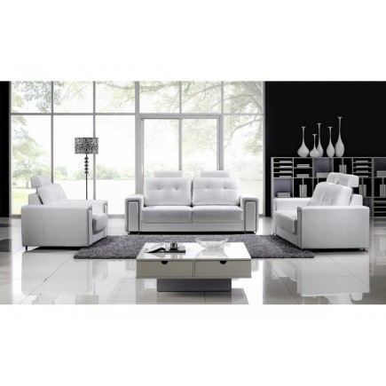 Ensemble de 2 canapés 2 places et d'un fauteuil en cuir Prestige luxe haut de gamme italien MATIGNON, blanc