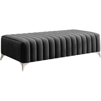 Pouf en tissu velours de qualité, LARIMO, gris foncé