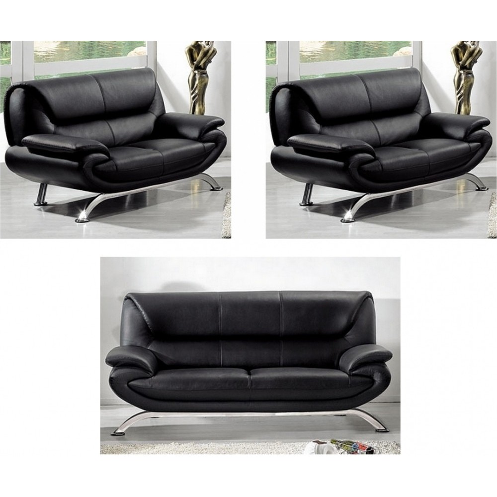 Solde de la commande : 2 Canapé 2 places en cuir italien jonah, noir et 1 canapé 3 places en cuir italien jonah, noir, total de