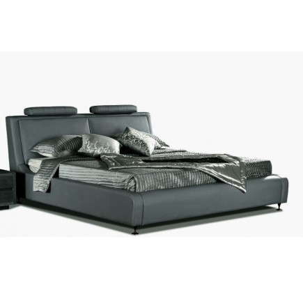 Lit en cuir italien de luxe LIVOURNE 140x190, gris foncé.