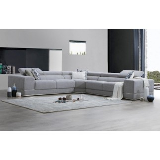 Canapé d'angle GOLDY en tissu haut de gamme, 6/7 places, gris