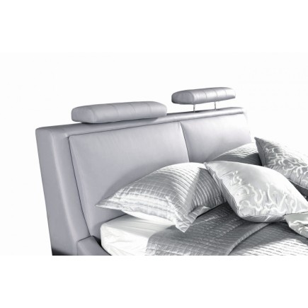 Lit en cuir italien de luxe LIVOURNE 140x190, gris clair.