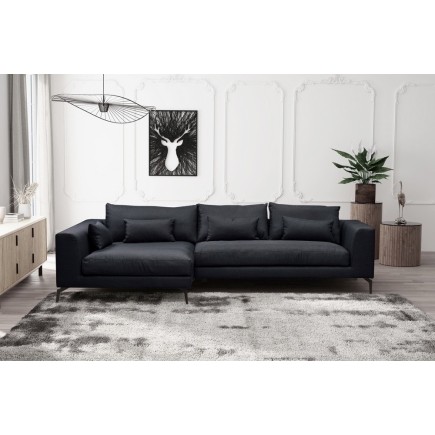 Canapé d'angle - en tissu luxe 5 places, BERGAMO, gris anthracite, angle gauche (vu de face)