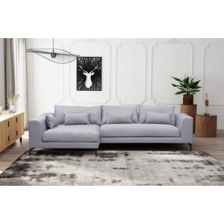 Canapé d'angle en tissu luxe 5 places, BERGAMO, gris, angle gauche (vu de face)