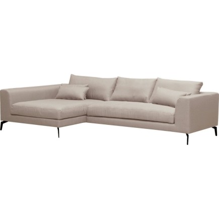Canapé d'angle en tissu luxe 5 places, BERGAMO, beige, angle gauche (vu de face)