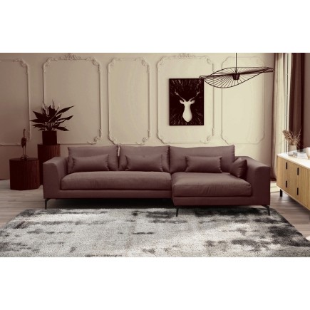 Canapé d'angle en tissu luxe 5 places, BERGAMO, marron, angle droit (vu de face)