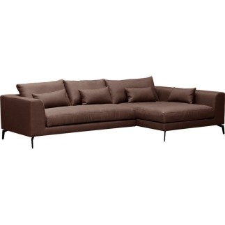 Canapé d'angle en tissu luxe 5 places, BERGAMO, marron, angle droit (vu de face)
