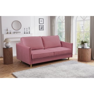 Canapé 3 places convertible en velours de luxe LISA, rose pale