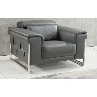 Ensemble Canapé 3 places et fauteuil en cuir italien buffle , BOLZANO, gris foncé