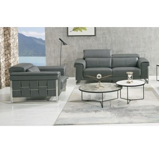 Ensemble Canapé 2 places et 1 fauteuil en cuir italien buffle , BOLZANO, gris foncé