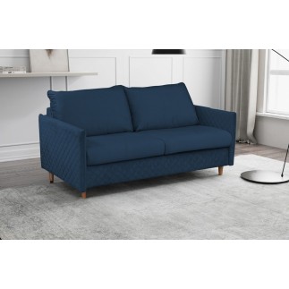 Canapé 3 places convertible en velours de luxe SANREMO, couchage quotidien, bleu foncé