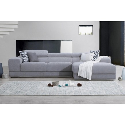 Canapé d'angle BRINDISI en tissu haut de gamme, 5 places, gris