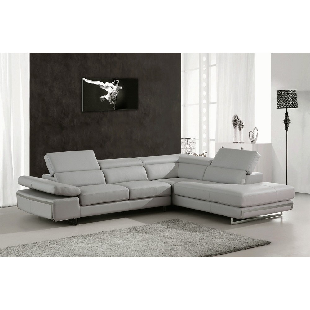 Canapé d'angle, en cuir italien 5/6 places GUCI, gris clair angle droit Canapé d'angle, en cuir italien 5/6 places GUCI, gris clair angle droit