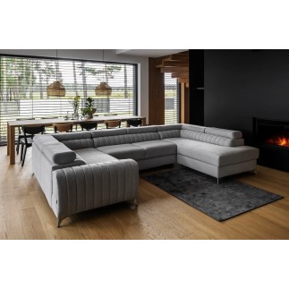 - Canapé d'angle convertible, LOUCA VELOURS Luxe, 7/8 places, gris , accoudoir gauche (vu de face)