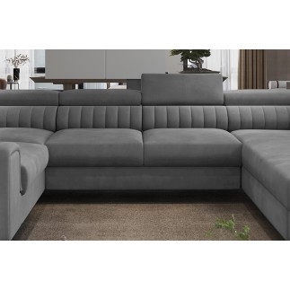- Canapé d'angle convertible, LOUCA VELOURS Luxe, 7/8 places, gris , accoudoir gauche (vu de face)