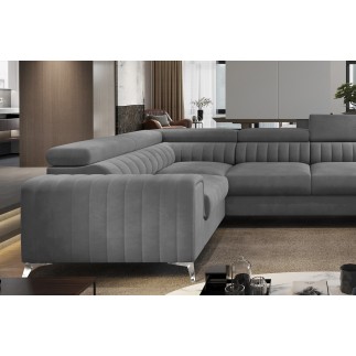 - Canapé d'angle convertible, LOUCA VELOURS Luxe, 7/8 places, gris , accoudoir gauche (vu de face)