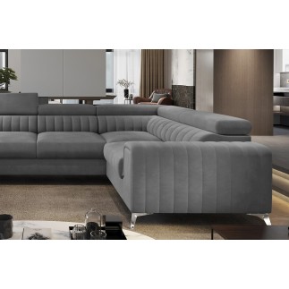 Canapé d'angle convertible LOUCA VELOURS Luxe, 7/8 places, gris , accoudoir droit (vu de face)