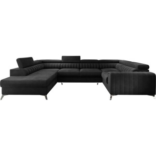 Canapé d'angle convertible LOUCA VELOURS Luxe, 7/8 places, gris anthracite , accoudoir droit (vu de face)