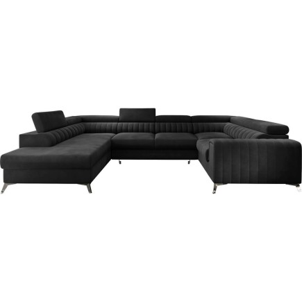 Canapé d'angle convertible LOUCA VELOURS Luxe, 7/8 places, gris anthracite , accoudoir droit (vu de face)