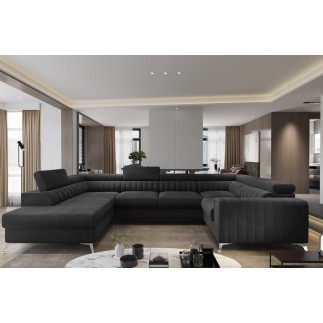 Canapé d'angle convertible LOUCA VELOURS Luxe, 7/8 places, gris anthracite , accoudoir droit (vu de face)