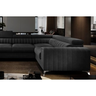Canapé d'angle convertible LOUCA VELOURS Luxe, 7/8 places, gris anthracite , accoudoir droit (vu de face)