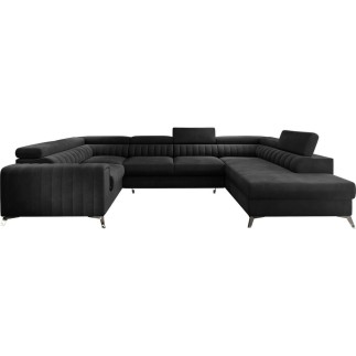 Canapé d'angle convertible, LOUCA VELOURS Luxe, 7/8 places, gris anthracite, accoudoir gauche (vu de face)