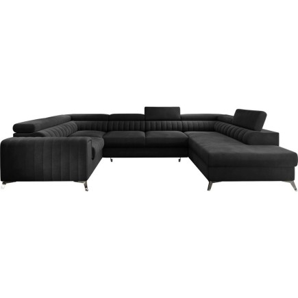 Canapé d'angle convertible, LOUCA VELOURS Luxe, 7/8 places, gris anthracite, accoudoir gauche (vu de face)