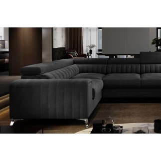 Canapé d'angle convertible, LOUCA VELOURS Luxe, 7/8 places, gris anthracite, accoudoir gauche (vu de face)