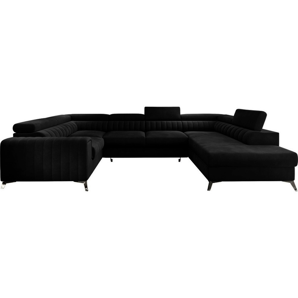 Canapé d'angle convertible, LOUCA VELOURS Luxe, 7/8 places, NOIR, accoudoir gauche (vu de face) Canapé d'angle convertible, LOUCA VELOURS Luxe, 7/8 places, NOIR, accoudoir gauche (vu de face)