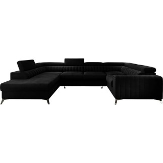 Canapé d'angle convertible LOUCA VELOURS Luxe, 7/8 places, NOIR, accoudoir droit (vu de face)