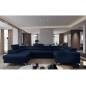 Canapé d'angle convertible LOUCA VELOURS Luxe, 7/8 places, bleu foncé, accoudoir droit (vu de face)