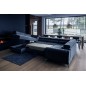 Canapé d'angle convertible LOUCA VELOURS Luxe, 7/8 places, bleu foncé, accoudoir droit (vu de face)