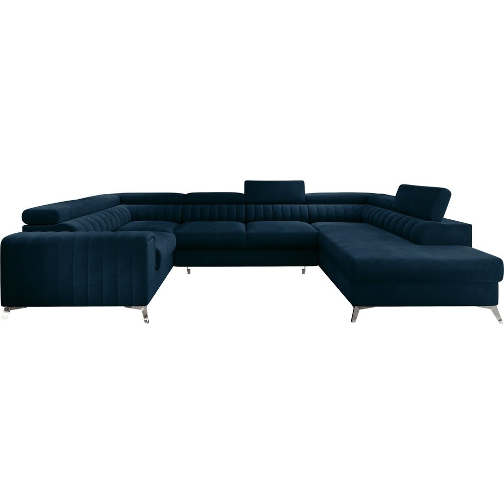 - Canapé d'angle convertible, LOUCA VELOURS Luxe, 7/8 places, bleu foncé, accoudoir gauche (vu de face) - Canapé d'angle convertible, LOUCA VELOURS Luxe, 7/8 places, bleu foncé, accoudoir gauche (vu de face)