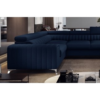 - Canapé d'angle convertible, LOUCA VELOURS Luxe, 7/8 places, bleu foncé, accoudoir gauche (vu de face)