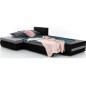 Canapé d'angle convertible en tissu luxe noir et simili cuir noir, 5 places, angle gauche (vu de face) - OTELLO Canapé d'angle convertible en tissu luxe noir et simili cuir noir, 5 places, angle gauche (vu de face) - OTELLO