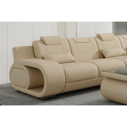 Canapé d'angle en cuir italien 5 places HANSEN, beige, angle droit