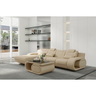Canapé d'angle en cuir italien 5 places HANSEN, beige, angle gauche