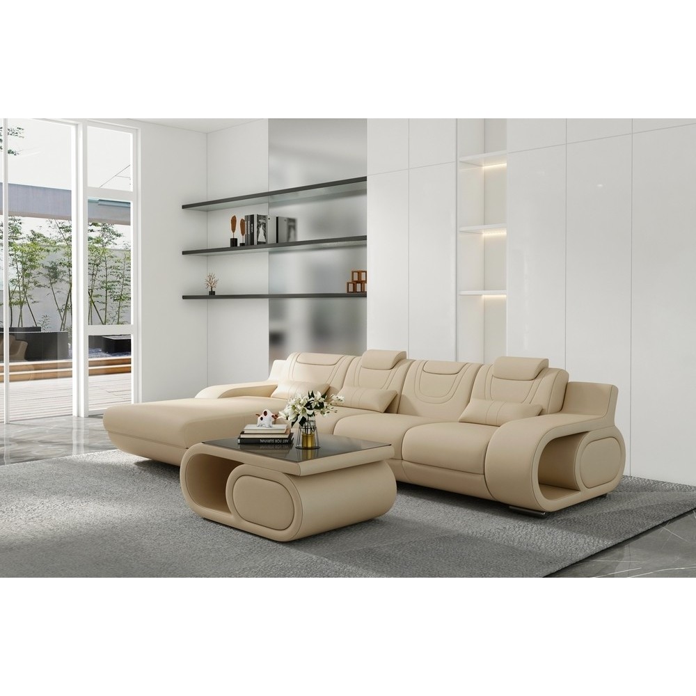 Canapé d'angle en cuir italien 5 places HANSEN, beige, angle gauche Canapé d'angle en cuir italien 5 places HANSEN, beige, angle gauche