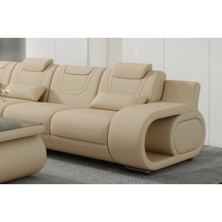 Canapé d'angle en cuir italien 5 places HANSEN, beige, angle gauche
