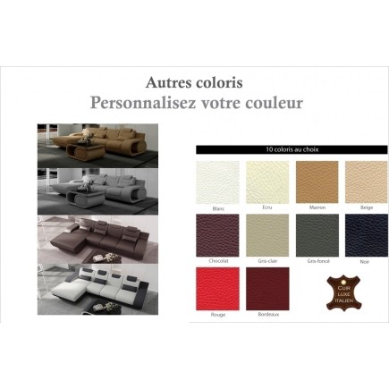 Canapé d'angle en cuir italien 5 places HANSEN, couleurs personnalisées, angle gauche