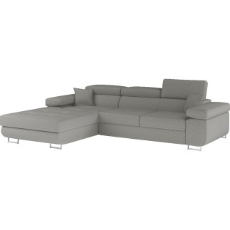Canapé d'angle convertible - ARMEL en velours cottelé luxe 5 places, couleur gris, coffre, angle gauche (vu de face)