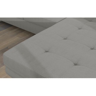 Canapé d'angle convertible ARMEL en velours cottelé luxe 5 places, couleur gris, avec coffre, angle droit (vu de face)