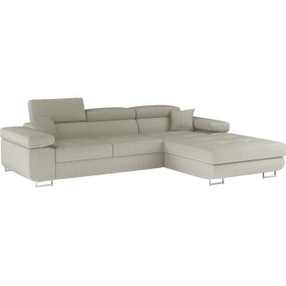 Canapé d'angle convertible ARMEL en velours cottelé luxe 5 places, couleur beige, avec coffre, angle droit (vu de face)