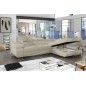 Canapé d'angle convertible ARMEL en velours cottelé luxe 5 places, couleur beige, avec coffre, angle droit (vu de face) Canapé d'angle convertible ARMEL en velours cottelé luxe 5 places, couleur beige, avec coffre, angle droit (vu de face)