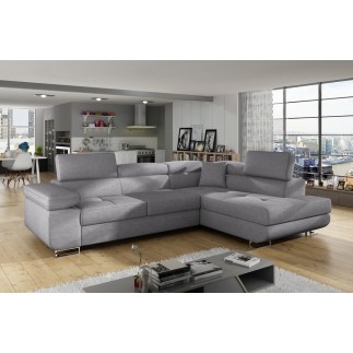 Canapé d'angle convertible en tissu luxe 5 places, ANNECY TISSU, couleur gris, angle droit